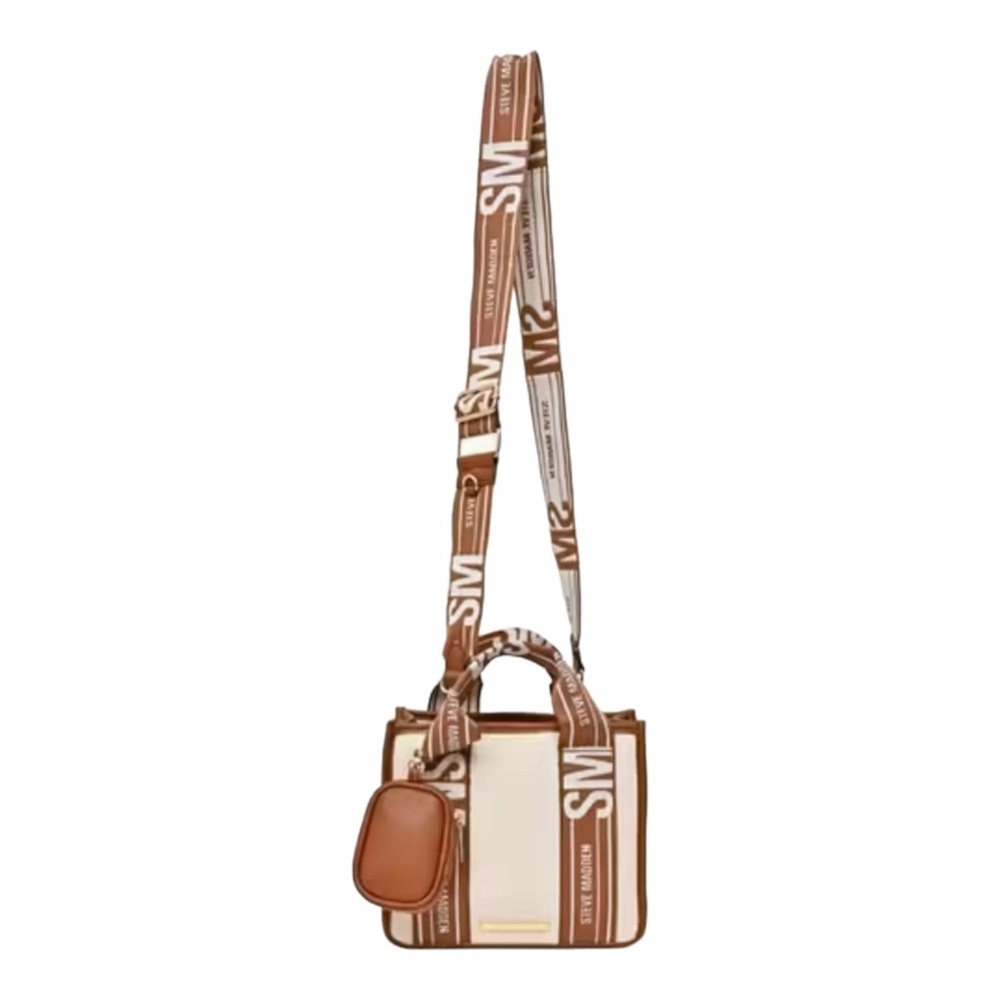Steve Madden Brown & Cream Crossbody Bag with Branded Strap